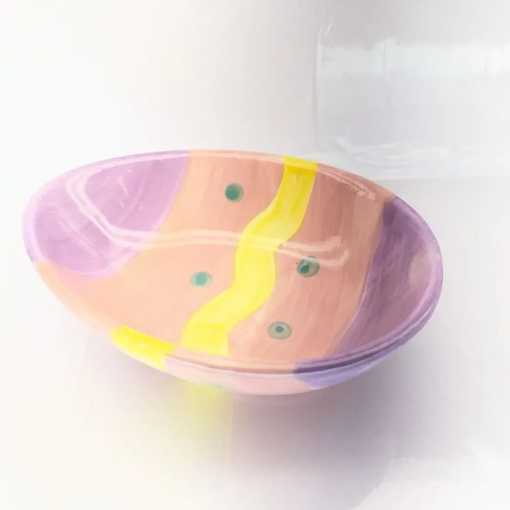 Russ Berrie &Co Pink/Purple/Pastel Easter Egg Ceramic Bowl/ Candy Dish